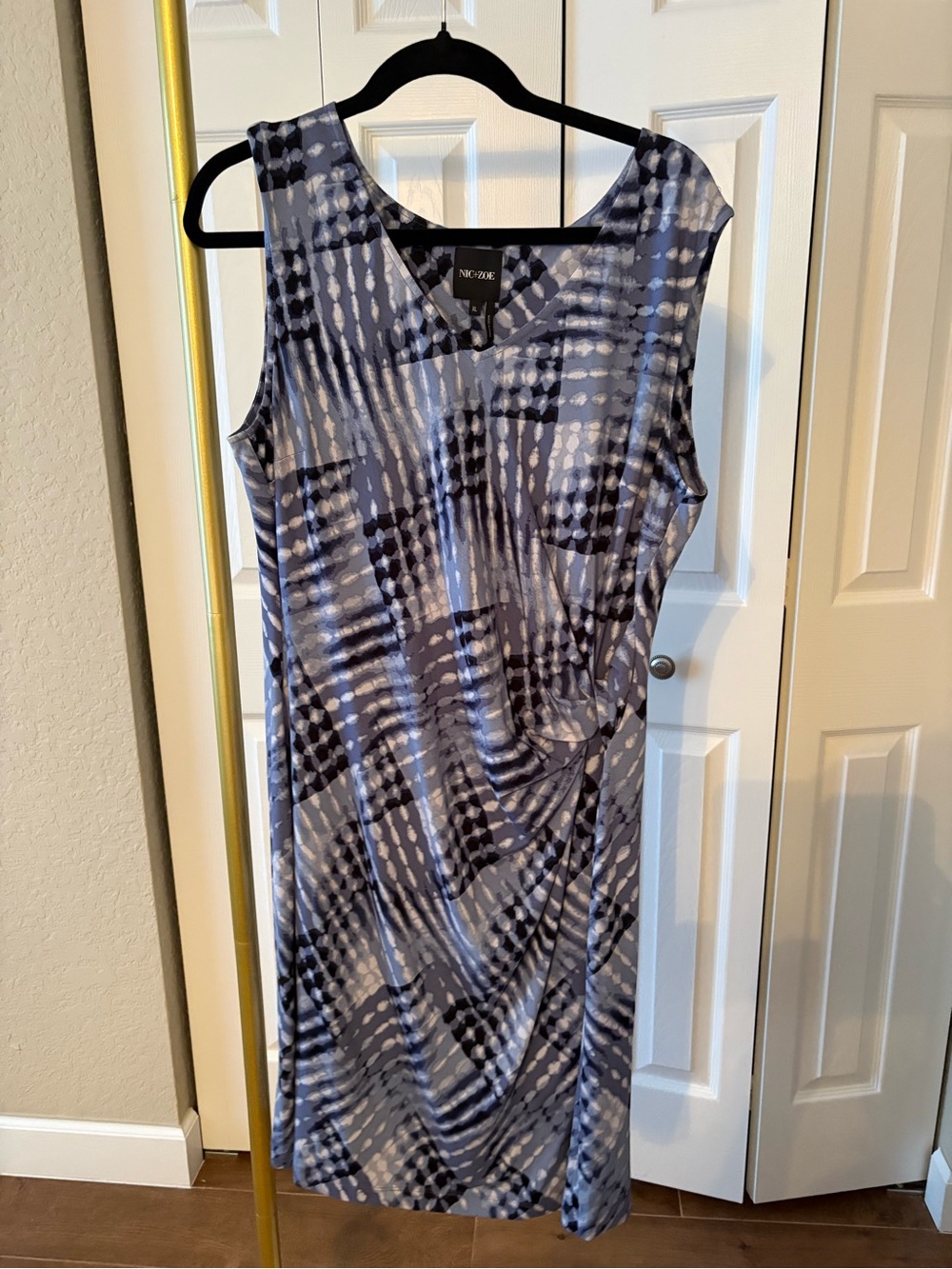 NIC+ZOE Blue Grey Abstract Midi Dress Stretch, Lined, Classic, Luxurious Feel
